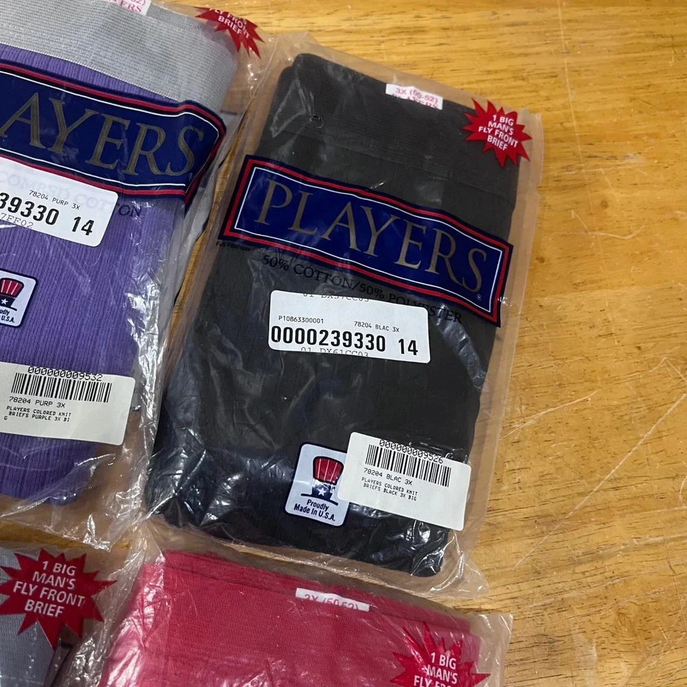 Players‎ Big Mans Fly Front Ribbed Briefs 3X 50-52 Lot of 4 Vtg Made in USA NEW
